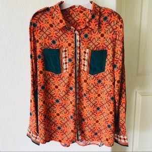Vintage 70s Style Button Down Orange Long Sleeve